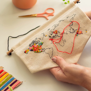 World Map Travels Stitch Hanging Wall Banner DIY Kit