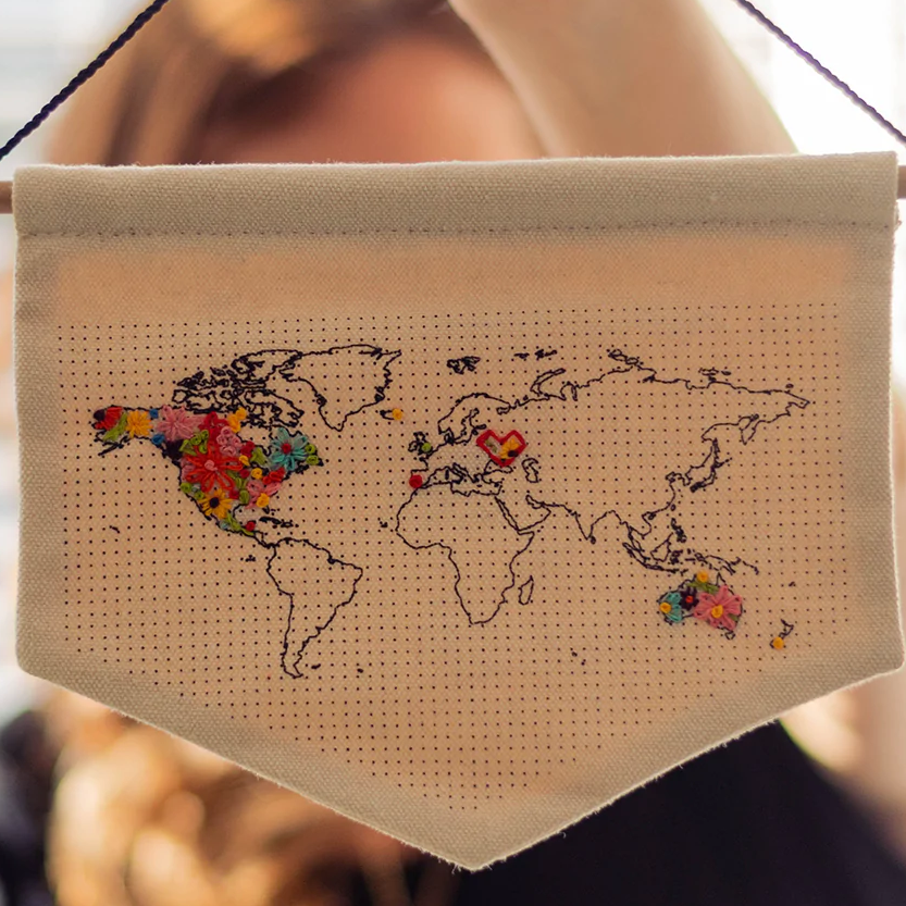 
            
                Load image into Gallery viewer, World Map Travels Stitch Hanging Wall Banner DIY Kit
            
        