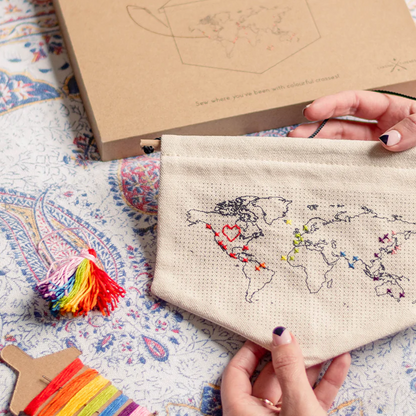 World Map Travels Stitch Hanging Wall Banner DIY Kit