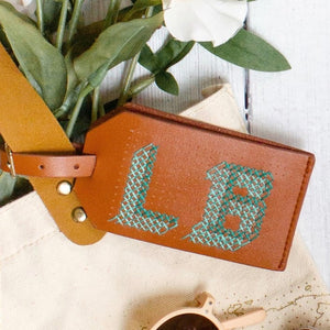 Customisable stitch travel luggage tag real leather in brown