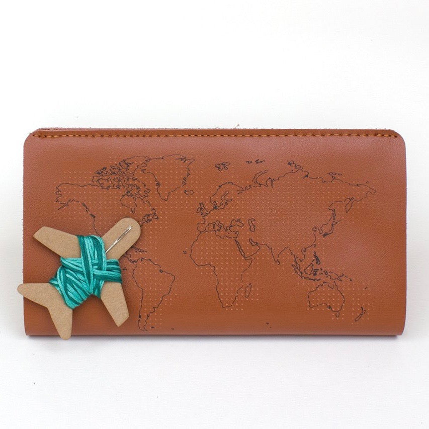 Customisable stitch travel wallet real leather in brown