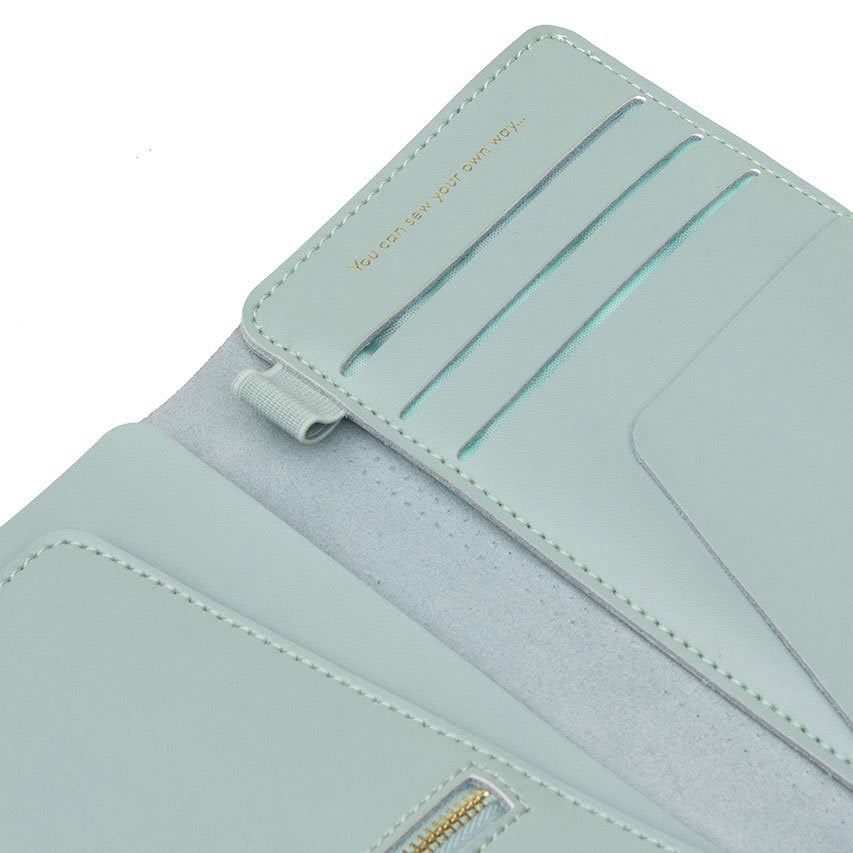 Customisable stitch travel wallet real leather in mint green