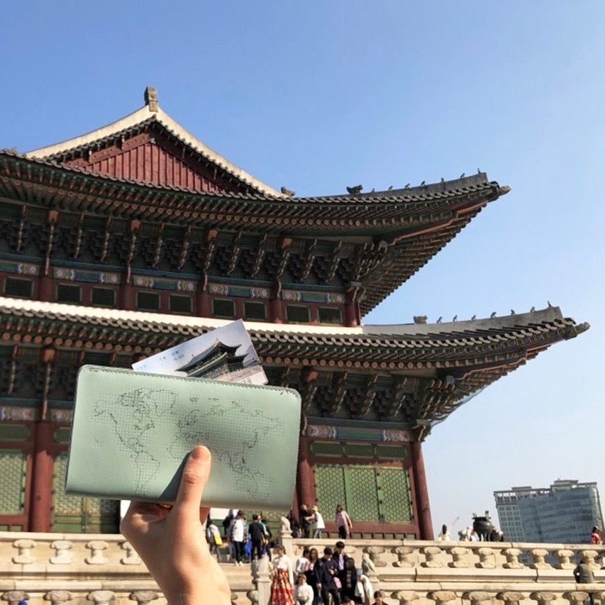 Customisable stitch travel wallet real leather in mint green