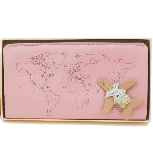 Customisable stitch travel wallet real leather in pink