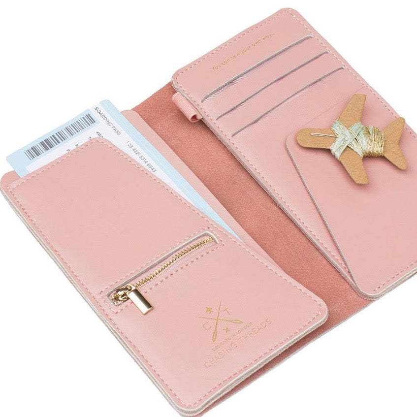 Customisable stitch travel wallet real leather in pink
