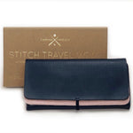 Customisable stitch travel jewellery wrap in navy leather