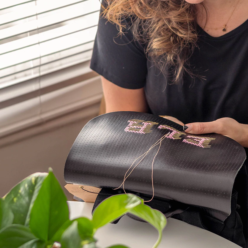 Backpack DIY Cotton Canvas Leather Black Cross Stitch