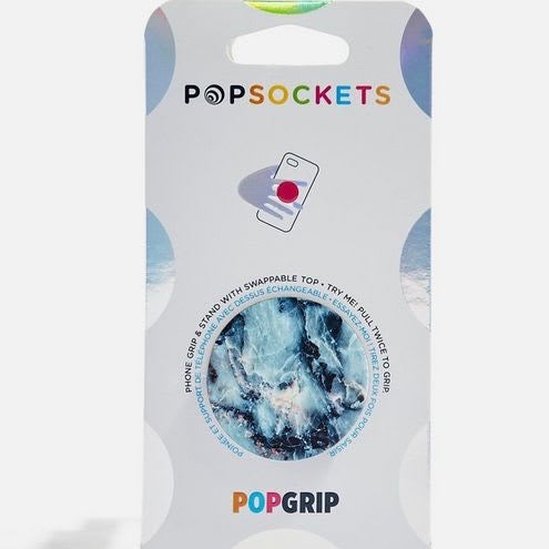 Mobile accessory expanding hand-grip and stand Popsocket in blue marble