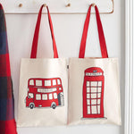 Canvas bag with Telephone box and Red Bus souvenir gift in cream