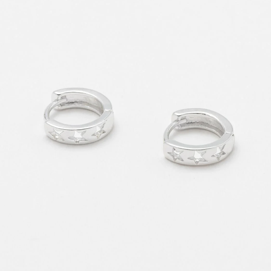 Earrings Cut Out Stars Mini Hoop Silver Plated