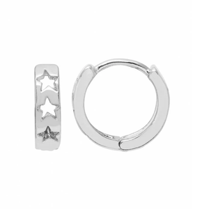 
            
                Load image into Gallery viewer, Earrings Cut Out Stars Mini Hoop Silver Plated
            
        