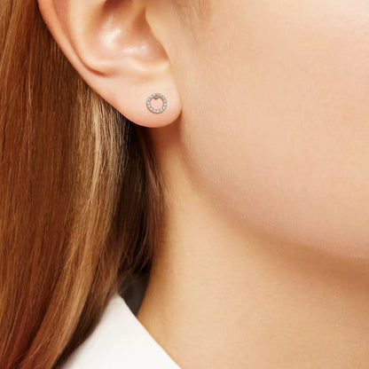 Earrings Pave Circle Studs Silver Plated