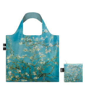 Foldable Tote bag with 'Almond Blossom' botanical artwork by Vincent Van Gogh in blue