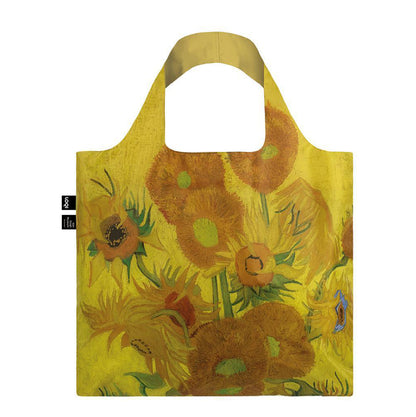 Foldable Tote bag with Sunflowers artwork by Vincent Van Gogh in yellow
