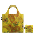 Foldable Tote bag with Sunflowers artwork by Vincent Van Gogh in yellow