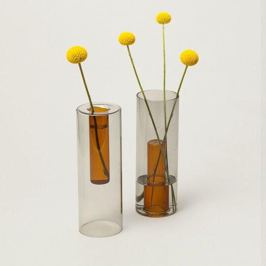 Glass Vase Reversible Grey and Orange Large