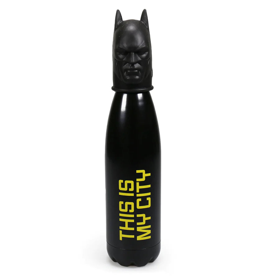 Batman Water Bottle 3D Mask Lid Stainless Steel Black Yellow
