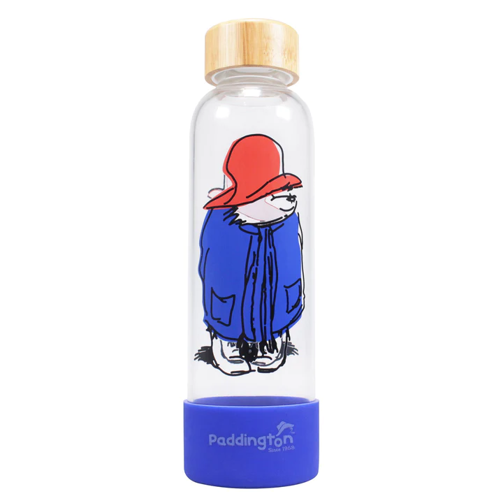 
            
                Load image into Gallery viewer, Glass Water Bottle Paddington Bear Bamboo Lid
            
        