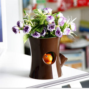 Self Watering Plant Pot Log and Squirrel in Brown