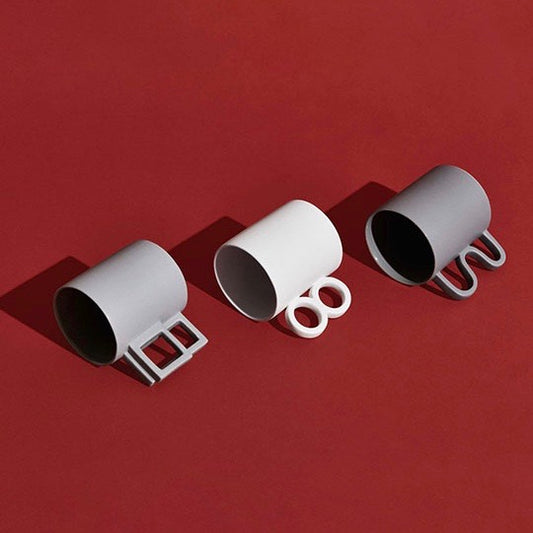 Geometric rectangle contrasting handle mug 'alfred' in light grey