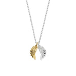 Necklace with double wing charm in gold and silver