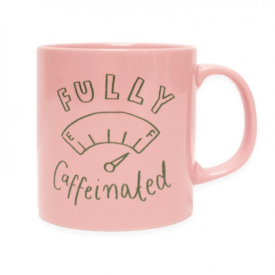 Mug with 'Fully Caffeinated' in pink by Amy Lesko