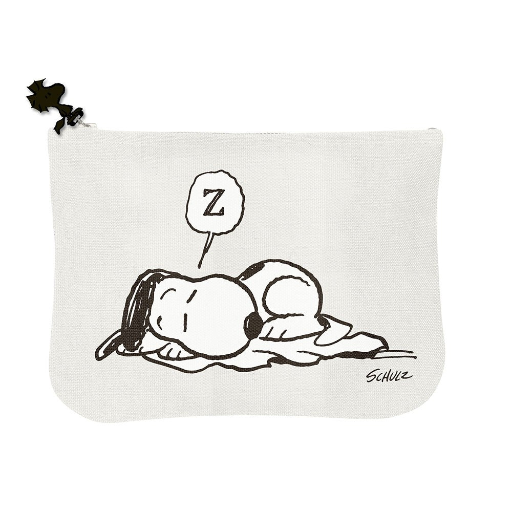 Snoopy Pouch with Peanuts comic cartoon “I think I’m allergic to mornings” in White
