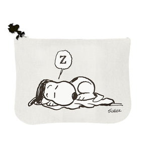 
            
                Load image into Gallery viewer, Snoopy Pouch with Peanuts comic cartoon “I think I’m allergic to mornings” in White
            
        