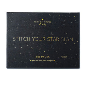 Customisable Zip Pouch Stitch Your Star Sign in Black Faux Leather