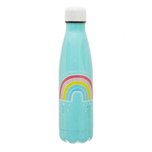 Stainless steel water bottle with chasing rainbows in blue