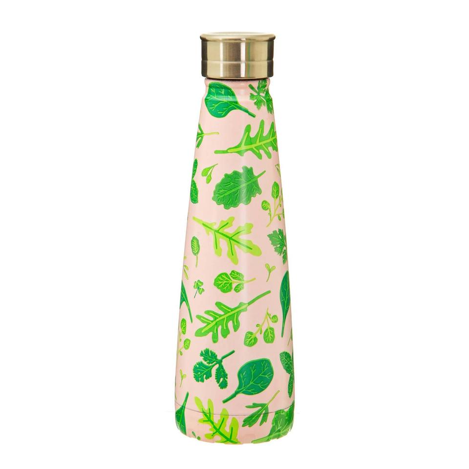 Water Bottle Steel Powered by Plants Green Leaves Peach Bottle