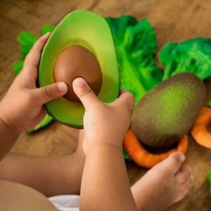 Baby teether toy Avocado in green made from natural rubber