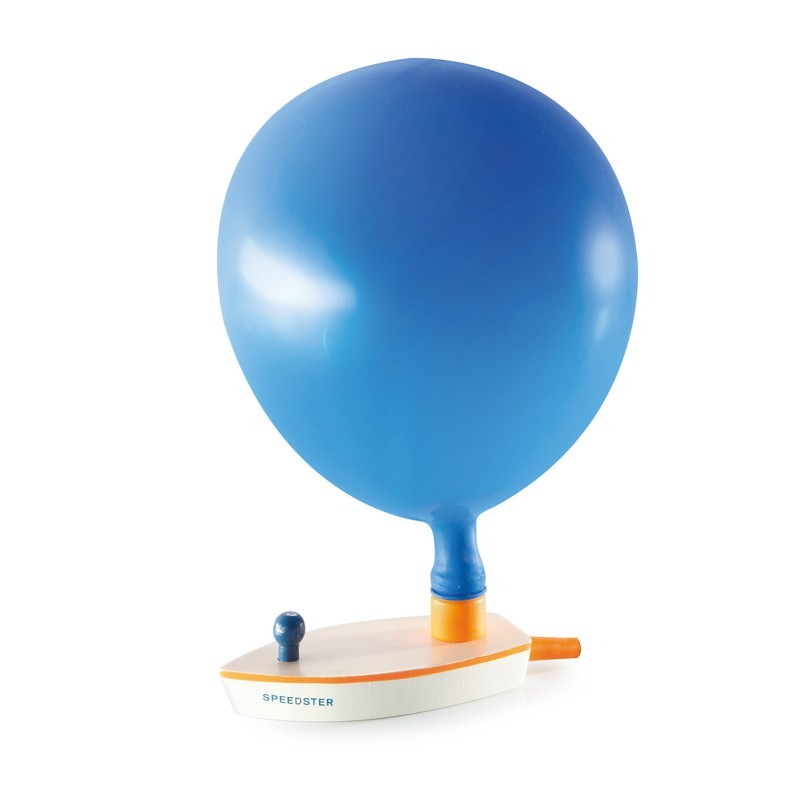 Wooden Boat Balloon Powered Puster Speedster in Orange and Blue