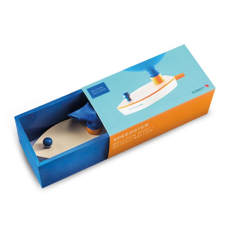 Wooden Boat Balloon Powered Puster Speedster in Orange and Blue