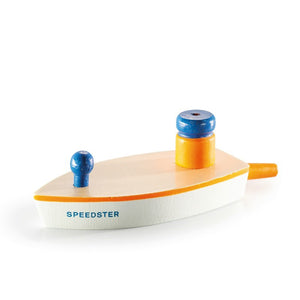 Wooden Boat Balloon Powered Puster Speedster in Orange and Blue