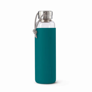 Water Bottle Glass Leak Proof Lightweight with Ocean Blue Protective Sleeve 600ml