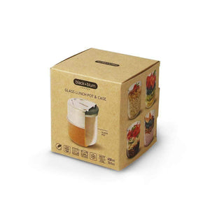 Lunch Bowl Glass Large With Leak Proof Case Set In Almond Orange 600ml