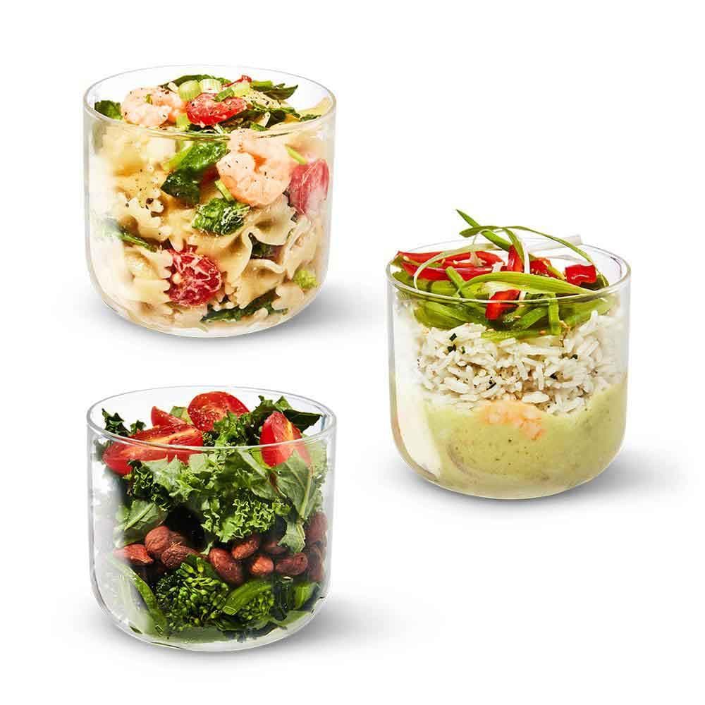 Lunch Bowl Glass Large With Leak Proof Case Set In Slate Grey 600ml