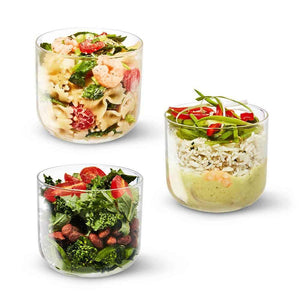 Lunch Bowl Glass Large With Leak Proof Case Set In Almond Orange 600ml