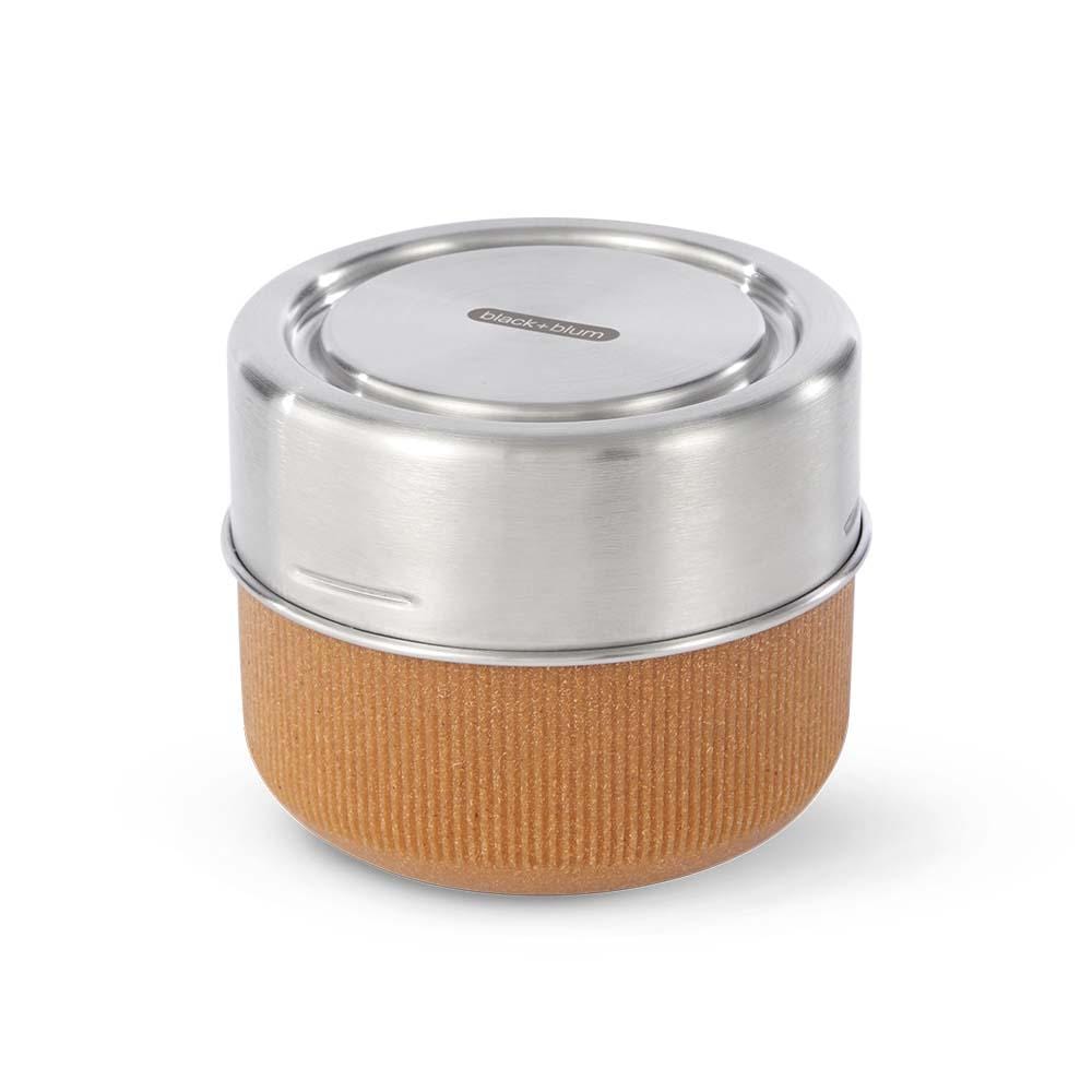 Lunch Bowl Glass Large With Leak Proof Case Set In Almond Orange 600ml