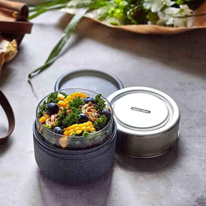 Lunch Bowl Glass Large With Leak Proof Case Set In Almond Orange 600ml