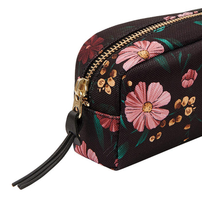 Cosmetic Bag Small Pouch Pencil Case Black with Pink Flowers Floral Print