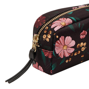 
            
                Load image into Gallery viewer, Cosmetic Bag Small Pouch Pencil Case Black with Pink Flowers Floral Print
            
        