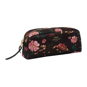 Cosmetic Bag Small Pouch Pencil Case Black with Pink Flowers Floral Print