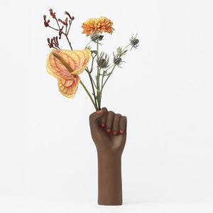 Vase Girl Power Hand in Brown and Red