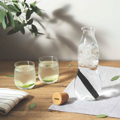 Carafe Glass Water Filter with Natural Charcoal Filter & Cork Stopper