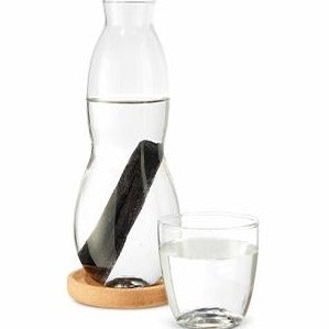 Carafe Glass Water Filter with Natural Charcoal Filter & Cork Stopper