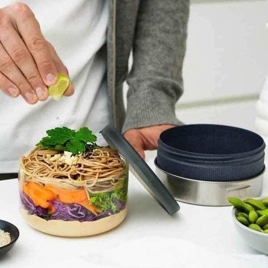 Lunch Bowl Glass With Leak Proof Case Set In Slate Grey 750ml