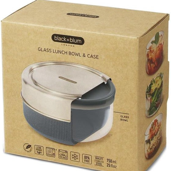 Lunch Bowl Glass With Leak Proof Case Set In Slate Grey 750ml