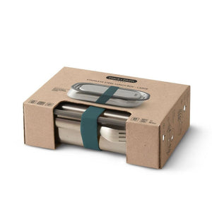 Lunch Box Stainless Steel Food Container Set in Ocean Blue Large with Fork